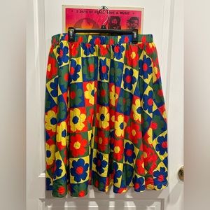 70s Elastic Waist Flowing Below Knee Skirt